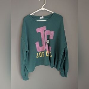 Peanuts brand Grayson threads cropped crewneck teal sweatshirt women's XL